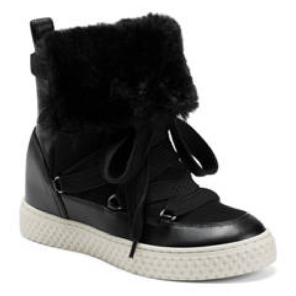 Aerosoles Zoya Lace Winter Boots‎ Black Combo Faux Fur Sz 8 - Picture 3 of 4